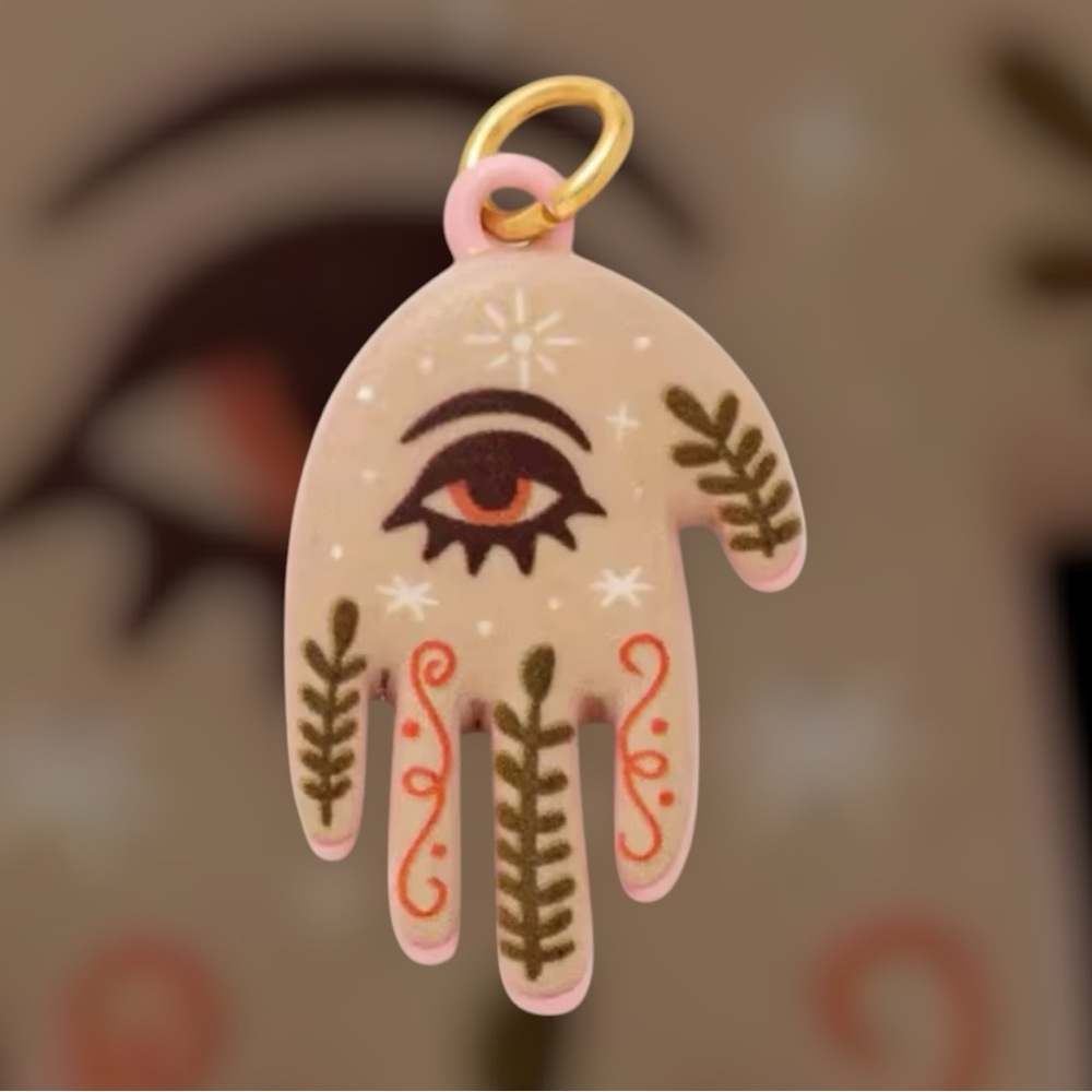 Hand Painted Charm Protection Eye Boho Henna Hand Womens Pendant Necklace Charms